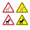 Warning sign attention donkey. Dangers yellow sign stupid man. A