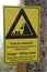 Warning sign of falling rocks in the area