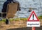 Warning sign Fishing ban Angler