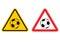 Warning sign football attention. Dangers yellow sign game. Soccer ball on red triangle. Set of road signs