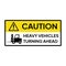 Warning sign for industrial. Caution for heavy vehicles turning ahead