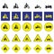 Warning sign of man riding various type of motorbikes