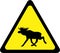 Warning sign with moose on road