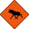 Warning sign with moose on road