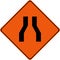 Warning sign with narrow road