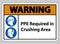 Warning Sign PPE Required In Crushing Area Isolate on White Background