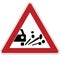 Warning sign. Release of gravel. Russia