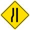 Warning sign for a road narrowing on the left on white background