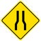 Warning sign for a road narrowing on white background