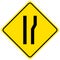 Warning sign for a road narrowing on white background