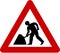 Warning sign with road works