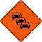 Warning sign with traffic queue