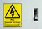 Warning signpost high voltage to danger it protection by lock
