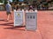 Warning signs at the entrance to Magic Kingdom concerning Covid-19 health risk at  Walt Disney World Resorts in Orlando, FL