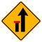 Warning signs Left lane ends on white background