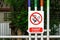 Warning signs prohibiting smoking area