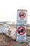 Warning signs on the shoreline in Follonica, Italy