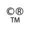 Warning signs Â©, Â®, TM. Icon for copyright, citation, registration. Trade mark sign. Pictogram for tocument.