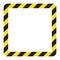 Warning striped square frame, warning to be careful, potential danger, yellow & black stripes on the diagonal, vector template sig