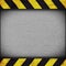 Warning stripes background with rusty plate