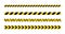 Warning tape on white background. Black and yellow line striped. Caution and danger tapes. Vector illustration