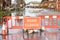 Warning Traffic Sign On Flooded Road