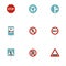 Warning traffic sign icons set, flat style