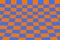 Warped perspective coloured checker board effect grid orange and blue