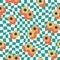 Warped retro checkerboard seamless pattern with abstract groovy floral for background,packaging,surface,textile print,wallpaper,