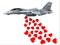 Warplane launching hearts instead of bombs