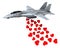 Warplane launching hearts instead of bombs