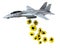 Warplane launching yellow flowers instead of bombs