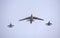 Warplanes flying in a sky