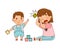 Warring Little Brother Throwing Toy Block to His Sister as Family Relations Vector Illustration