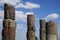 Warrior figures on top of Pyramid B, Tula archaeological site, Mexico