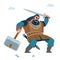 Warrior from Scandinavian. Viking attack. Vector flat cartoon illustration.