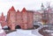 Warsaw Barbican fortress in winter. The capital city of Poland.