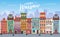 Warsaw cityscape banner in flat style. Europe panoramic city