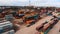 Warsaw, Poland 03.20.2020. - Empty cargo containers on the railyard. Freight transport. inland shipping