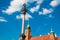 Warsaw Poland - May 2019: Old Town, Castle Square Plac Zamkowy, Royal castle and King Sigmund`s Column. Aerial view, blue sky