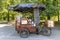 Warsaw, Poland May 31, 2018: Bicycle with coffee is a kind of food truck, which is visible on saxon garden Saski garden in