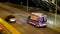 Warsaw, Poland - Medical ambulance night intervention on an heavy traffic street under the Poniatowski Bridg