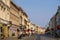 Warsaw, Poland - Panoramic view of the Nowy Swiat street in the historic quarter of Warsaw