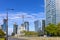 Warsaw, Poland - Panoramic view of rapidly developing modern Wola business district of Warsaw with Fabryka Norblina and Mennica