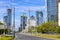 Warsaw, Poland - Panoramic view of rapidly developing modern Wola business district of Warsaw with Warsaw Spire, Generation Park