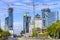 Warsaw, Poland - Panoramic view of rapidly developing modern Wola business district of Warsaw with Warsaw Spire, Generation Park