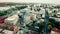 WARSAW, POLAND - SEPTEMBER 27, 2017. Aerial view shot of urban renovation construction site and cityscape