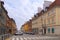 Warsaw, Poland - Typical old town street with XIX century tenements - Koscielna street - in Starowka historic quarter in Warsaw