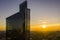 Warsaw skyscrapers in the city center before sunset