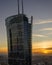 Warsaw skyscrapers in the city center before sunset